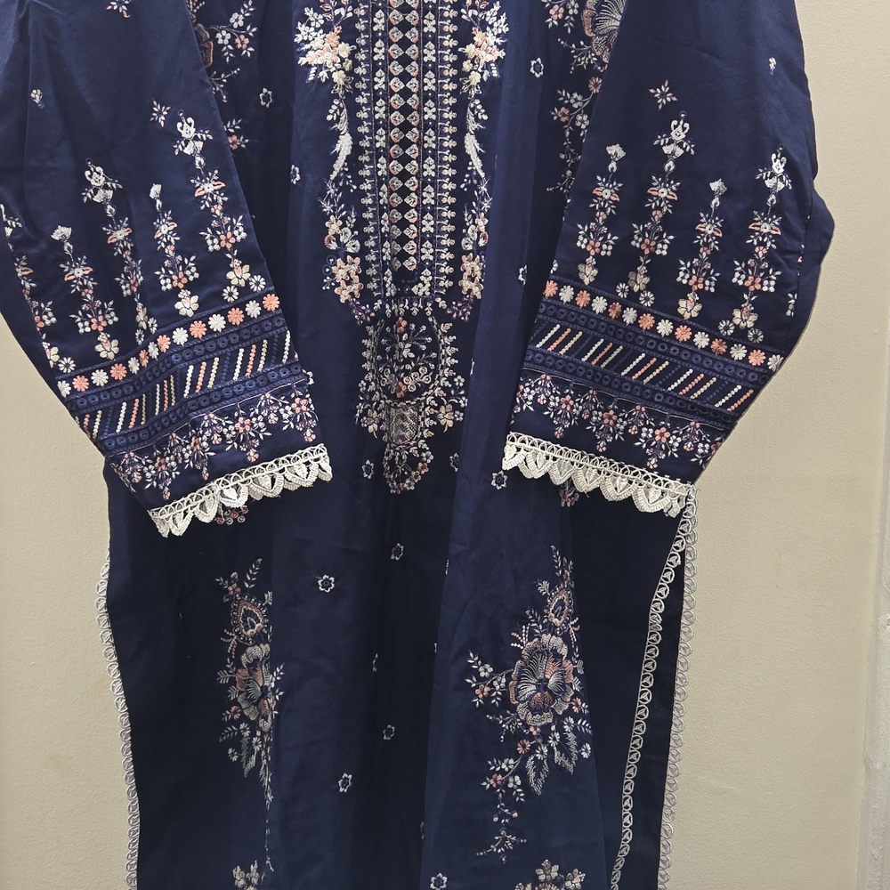 Navy Floral Embroidered Long Tunic